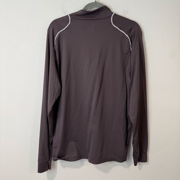 Descente Men's Quarter Zip Baselayer Brown White Large Long Sleeve Stretch - Picture 2 of 8